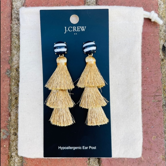 J. Crew Gold Striped Tassel Earrings NWT - Picture 6 of 6